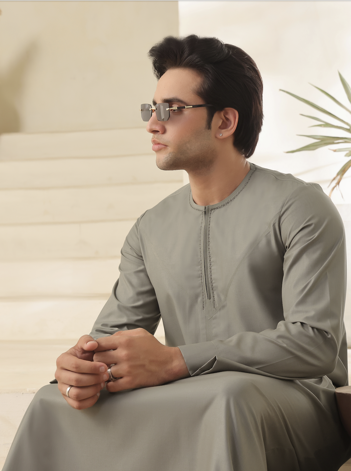 Al Hareer Emirati Thobe | Dust Olive
